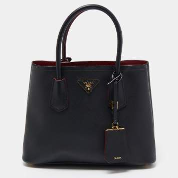 مملوكة مسبقًا Prada Black Saffiano Cuir Leather Small Double Handle Tote