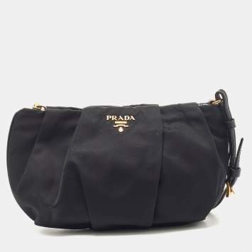 Pre Owned Prada Black Pleated Nylon Wristlet Clutch