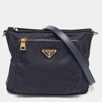 Pre Owned Prada Black Nylon and Leather Logo Crossbody Bag