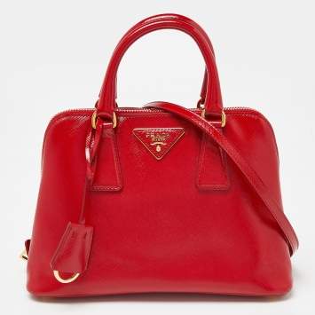 Pre Owned Prada Red Saffiano Patent Leather Small Promenade Satchel
