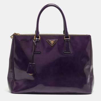 Pre Owned Prada Purple Patent Leather Large Double Zip Tote