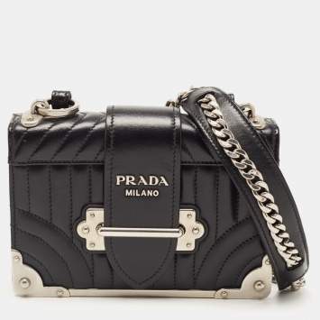 Pre Owned Prada Black Diagramme Leather Cahier Shoulder Bag