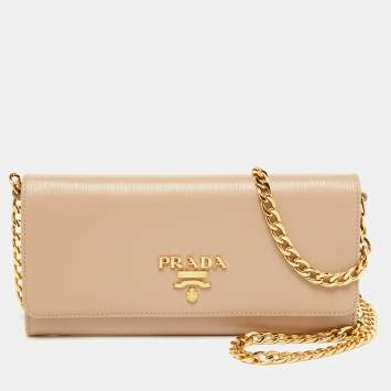 Pre Owned Prada Beige Vitello Move Leather Wallet on Chain