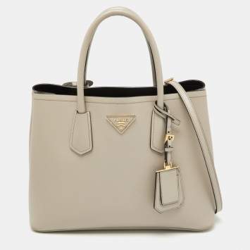 Pre Owned Prada Taupe Saffiano Metal Leather Medium Double Handle Tote
