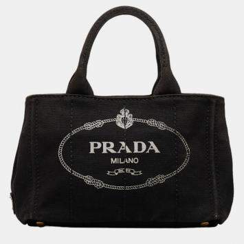 Pre Owned Prada Black Canvas Canapa Logo Handbag