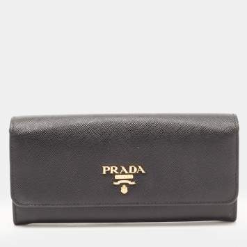 Pre Owned Prada Black Saffiano Leather Flap Continental Wallet