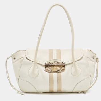 Pre Owned Prada White/Beige Lizard and Leather Satchel