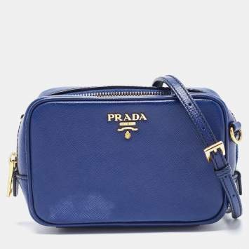 Pre Owned Prada Blue Saffiano Lux Leather Mini Camera Crossbody Bag