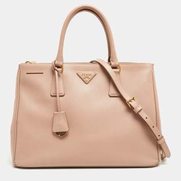 Pre Owned Prada Beige Saffiano Leather Medium Galleria Double Zip Tote