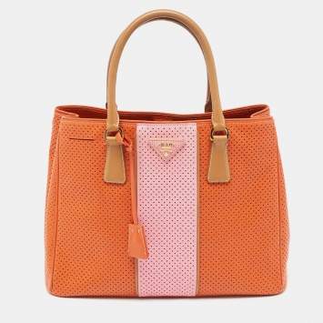 Pre Owned Prada Tricolor Saffiano Lux Leather Perforated Tote