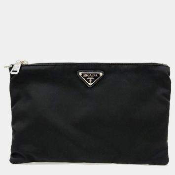 Pre Owned Prada Black Re-Nylon Clutch