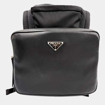 Prada Black Leather hooded backpack 