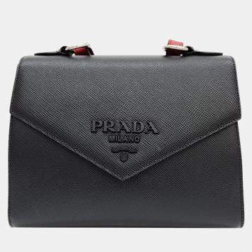 Pre Owned Prada Monochrome Saffiano Shoulder Bag (1BD186)