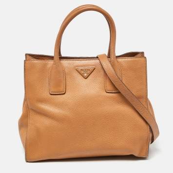 Pre Owned Prada Brown Vitello Daino Leather Tote