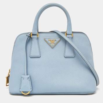 Pre Owned Prada Light Blue Saffiano Lux Leather Small Promenade Satchel