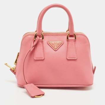 Pre Owned Prada Pink Saffiano Lux Leather Mini Promenade Satchel