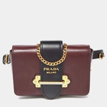 مملوكة مسبقًا Prada Burgundy/Black Leather Cahier Convertible Belt Bag