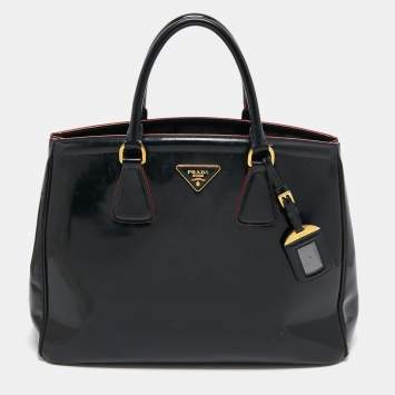 Pre Owned Prada Black Patent Leather Large Double Zip Tote