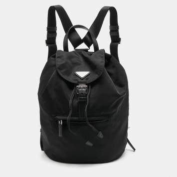 Pre Owned Prada Black Nylon Drawstring Backpack