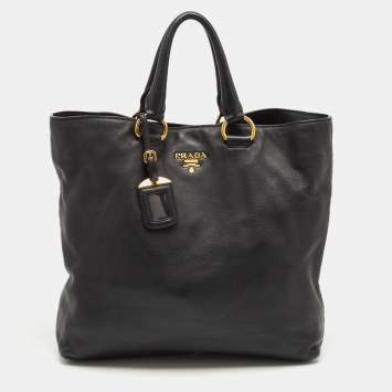 Pre Owned Prada Black Vitello Daino Leather Shopper Tote