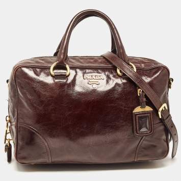 Pre Owned Prada Dark Brown Leather East/West Bag