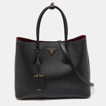 Pre Owned Prada Black Saffiano Cuir Leather Large Double Handle Tote