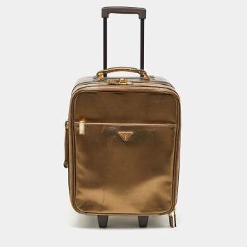 مملوكة مسبقًا Prada Metallic Gold Saffiano Leather Travel Rolling Trolley Luggage