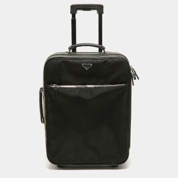 Pre Owned Prada Black Nylon and Saffiano Leather Trolley Rolling Luggage