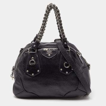 Pre Owned Prada Purple Cervo Leather Chain Satchel