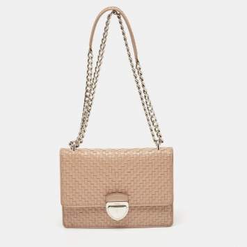 Pre Owned Prada Beige Madras Woven Leather Chain Flap Bag