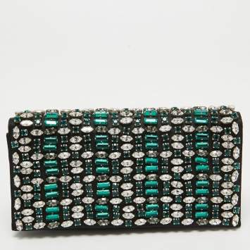 Pre Owned Prada Black Satin Embellished Crystals Clutch