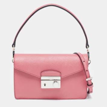 Pre Owned Prada Pink Saffiano Lux Leather Mini Sound Flap Crossbody Bag