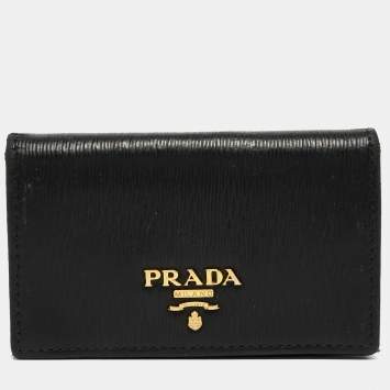 Pre Owned Prada Black Saffiano Leather Business Card Case