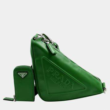 Pre Owned Prada Green Triangle Shoulder Bag