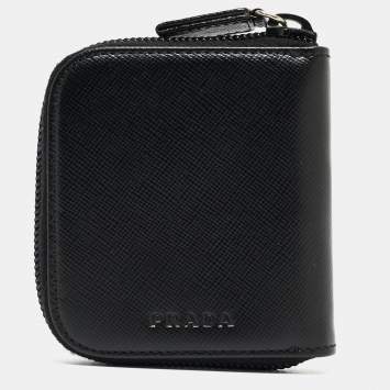 Pre Owned Prada Black Leather Zip Coin Purse