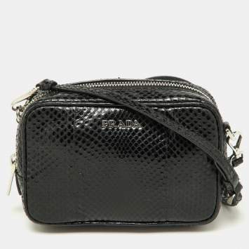 Pre Owned Prada Black Watersnake Mini Camera Bag