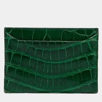 Pre Owned Prada Green Crocodile Card Holder