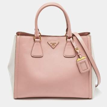 Pre Owned Prada Pink/White Saffiano Lux Leather Open Tote