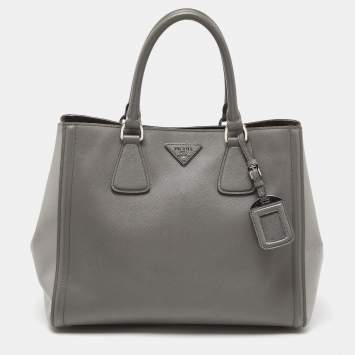 Pre Owned Prada Two Tone Grey Saffiano Lux Leather Open Tote