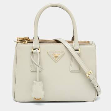 Pre Owned Prada Grey Saffiano Lux Leather Small Double Zip Tote