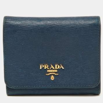 Pre Owned Prada Blue Vittello Move Leather Trifold Wallet