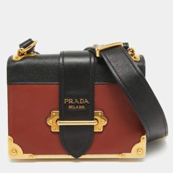 Pre Owned Prada Black/Brick Brown Leather Cahier Shoulder Bag
