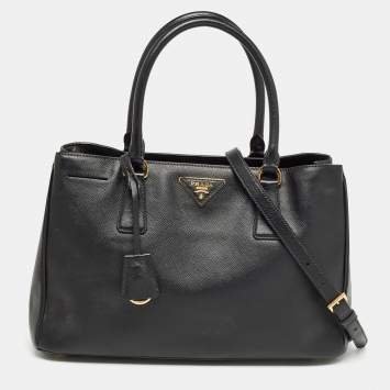 Pre Owned Prada Black Saffiano Lux Leather Medium Middle Zip Tote
