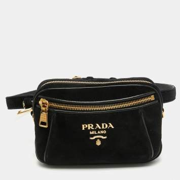 مملوكة مسبقًا Prada Black Velvet and Leather Velluto Belt Bag