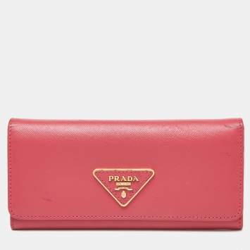 Pre Owned Prada Pink Saffiano Metal Leather Triangular Logo Flap Wallet
