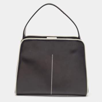 Pre Owned Prada Black/White Patent Leather Frame Top Handle Bag