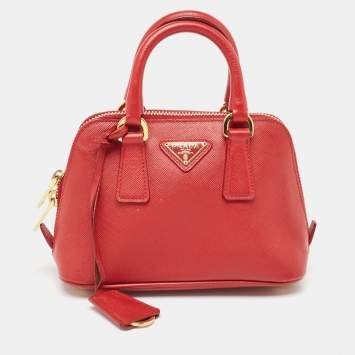 Pre Owned Prada Red Saffiano Lux Leather Mini Promenade Satchel