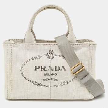 مملوكة مسبقًا Prada Grey/Black Denim Canapa Tote