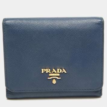Pre Owned Prada Blue Saffiano Leather Trifold Wallet
