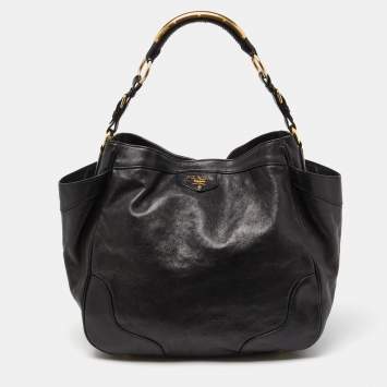 Pre Owned Prada Black Vitello Daino Leather Leather Hobo